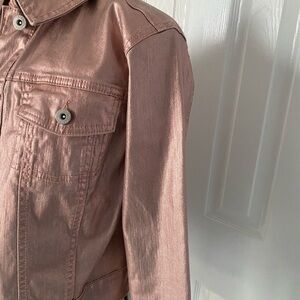 INC Jean Jacket Long Sleeve Button Front Rose Gold Pink Metallic S